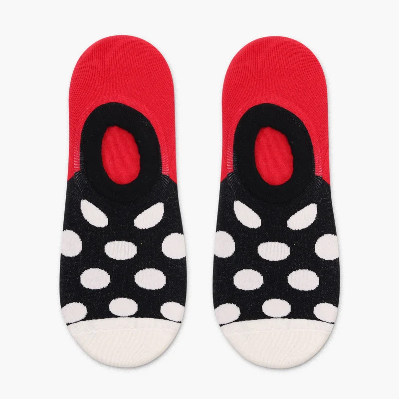 red white dots HUI GUAN, хипстерские Короткие Носки с рисунком, крутые мужские короткие носки для скейтборда, забавные мужские хлопковые носки в стиле Харадзюку, повседневные модные носки - Цвет: red white dots