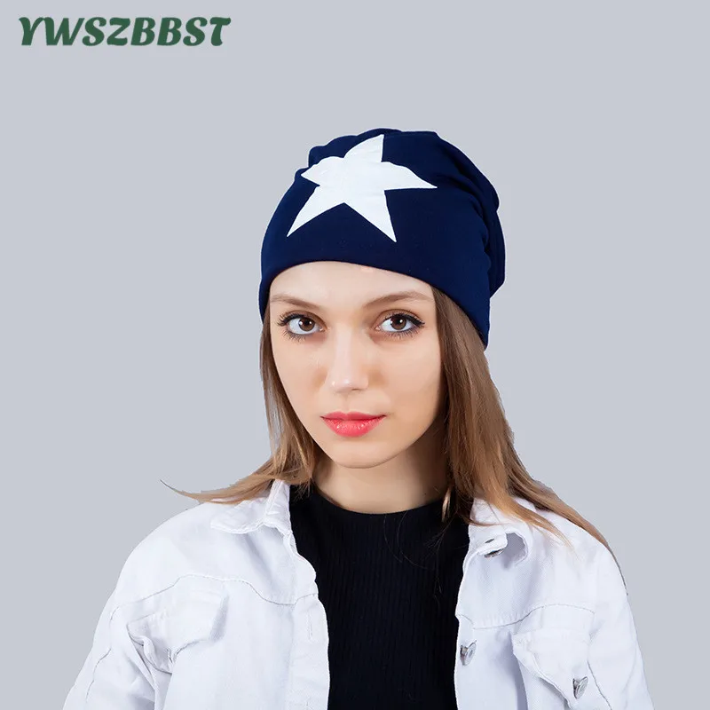 Новая осенне-зимняя уличная женская шапка Skullies с принтом звезды, головной убор, женская детская вязаная шапка с ушками, женские шапочки