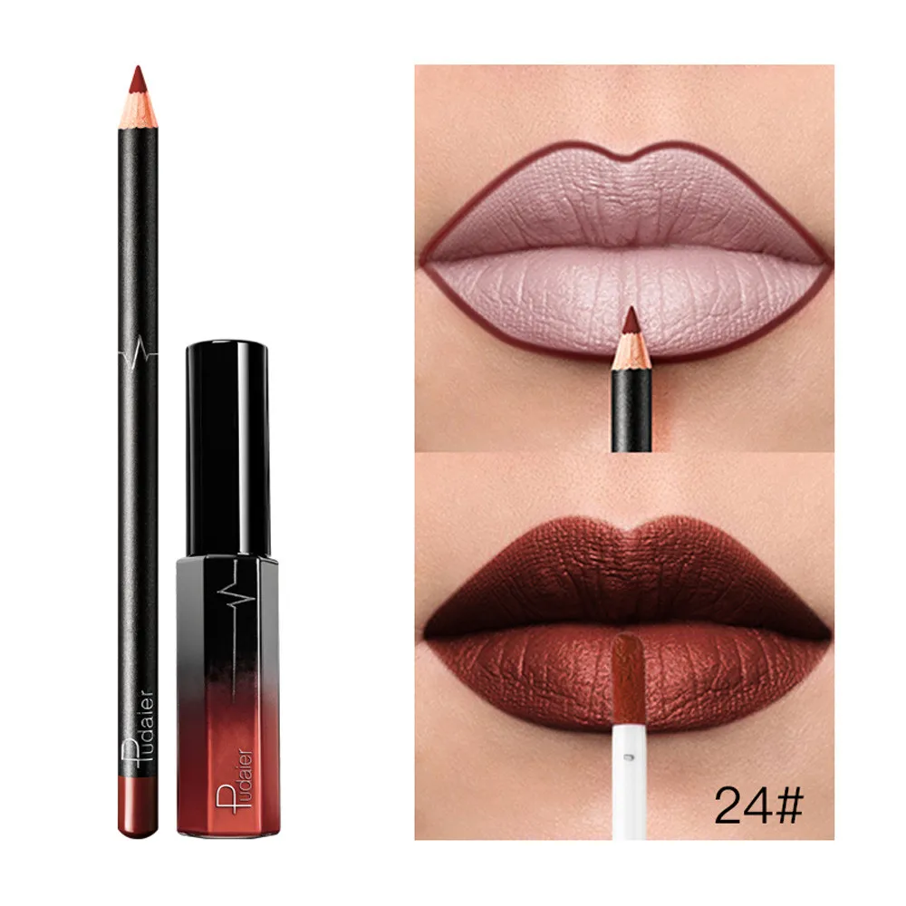 24 Pudaier Cosmetics 2 шт. бархатная матовая стойкая водостойкая помада, матовая помада для губ, набор, красота, Новое поступление, пигментированные помады - Цвет: 24