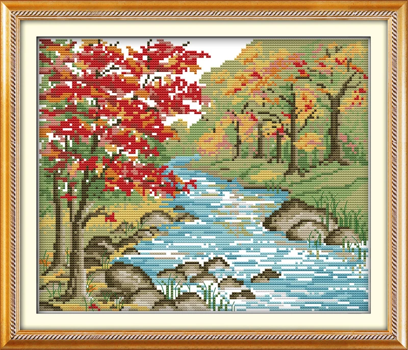 

Autumn view cross stitch kit 18ct 14ct 11ct count printed canvas stitching embroidery DIY handmade needlework