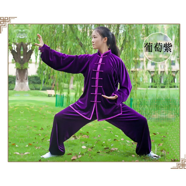 Для мужчин женщин Pleuche Ткань утолщенная теплая Tai Chi Одежда Кунг-фу костюм форма для боевых искусств Taiji ушу зимний костюм для пары - Цвет: grape