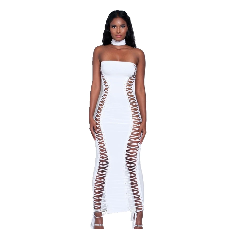 Женское облегающее вечернее платье миди на шнуровке без бретелек | Женская