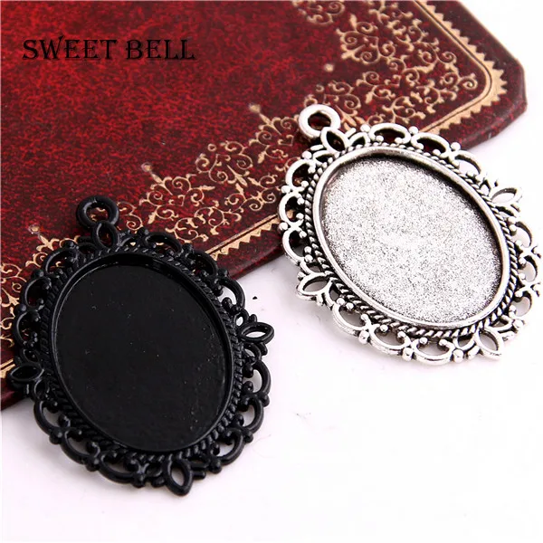 Antique Silver black Сладкий колокольчик, 20 шт., подходит для 18*25 мм, семь цветов, овальные основы для кабошонов, ювелирные украшения, настройки, подвеска, ободок, подносы, подходит для ожерелья, подвеска 6C1046 - Цвет: Antique Silver black