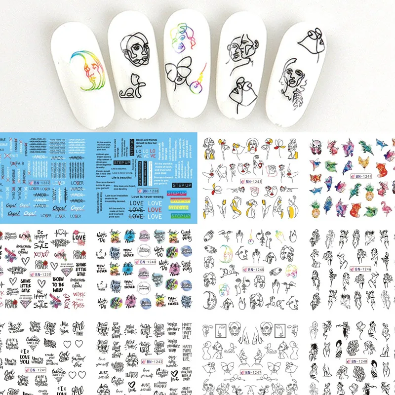 1 шт. наклейка для ногтей с рисунком лисы тигра фламинго водяные цветы водные