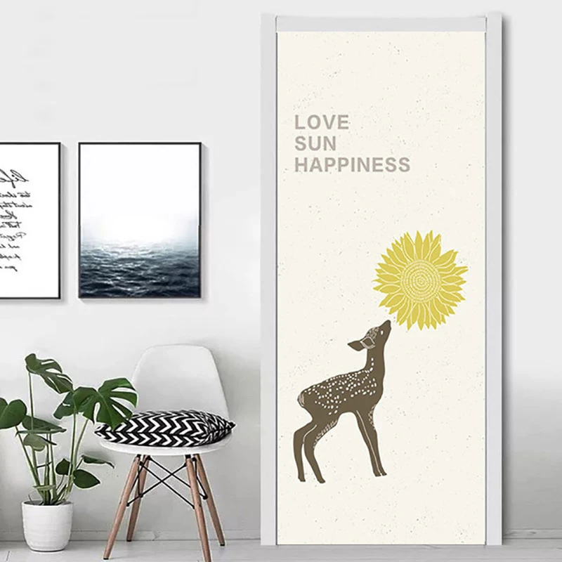 DIY Home Decor 3D Door Sticker Cartoon Picture Environmental Protection Self Adhesive Waterproof Wallpaper Print Canvas Wall Art