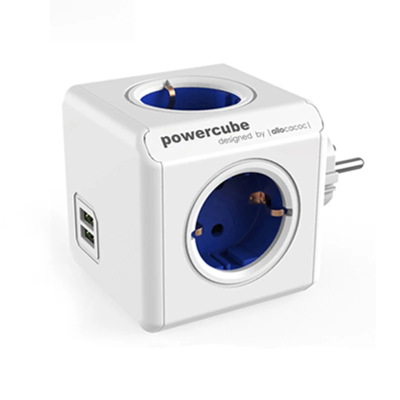Blue Allocacoc PowerCube розетка с 4 выходами 2 usb порта адаптер для умного дома 16А 250 В - Цвет: Blue