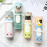 squmider cute creative cute cat pencil case rolling curtain dual purpose multi function pen bag students personality stationery