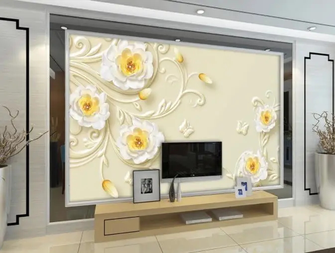 3D фото настенная бумага Гостиная Спальня тисненые роскошные золотые цветы