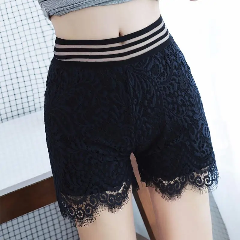 Yfashion женские двухслойные кружевные шорты новые горячие сексуальные безопасные трусы кружевные Флористический с высокой талией однотонные черные белые шорты женские