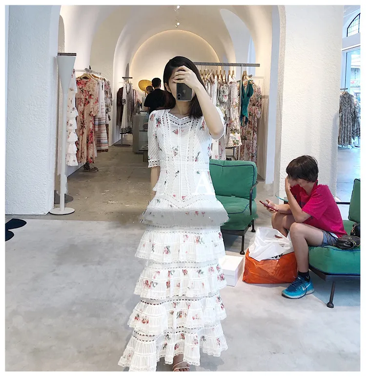 

2019 Promotion Time-limited Plus Size Vestido De Festa Zanzea Woman Dress Floral Cascading Cake Print Openwork Lace Women Long