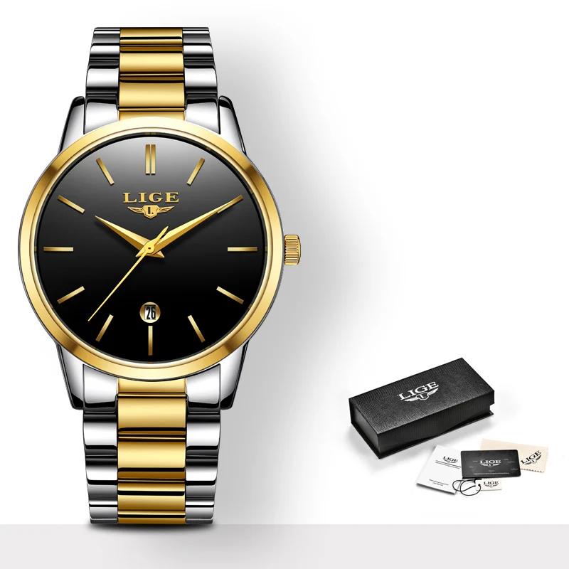 LIGE De Mode или Hommes Montres Top Marque Роскошная в Acier Plein Montre кварцевый поверенный жизнь спорт