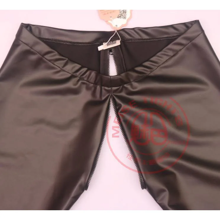 Женские брюки с низкой талией на молнии, с открытым шаговым швом, Pantalon Femme размера плюс, кожаные штаны из латекса, эластичные колготки, сексуальные леггинсы