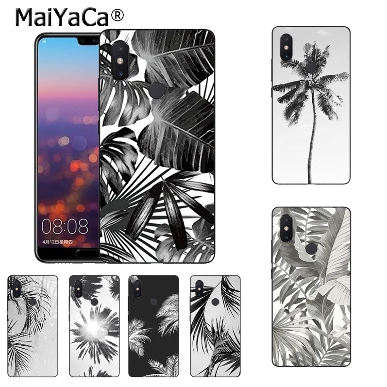 MaiYaCa черный белый Рисунок банановых листьев деревьев Мягкий ТПУ чехол для