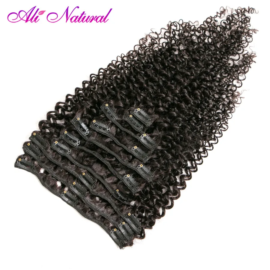 Ali Natural Mongolian Kinky Curly Clip In Human Hair Extensions 10 Pcs/Set Clips 4B 4C Pattern Machine Made Non Remy |