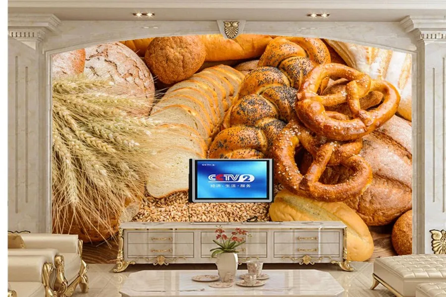 Фотообои на заказ 3d Настенные обои для выпечки хлеба булочек ушей бокалов