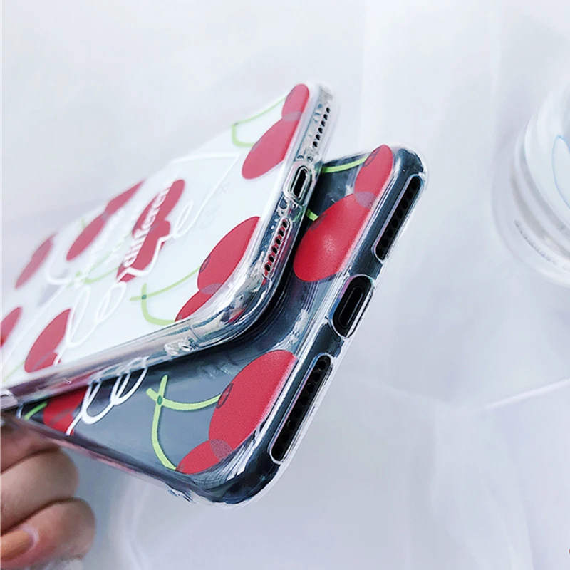 WOTP мягкий чехол для телефона из ТПУ с фруктовыми вишнями iphone 6 6S 7 8 Plus XR X XS Max милые