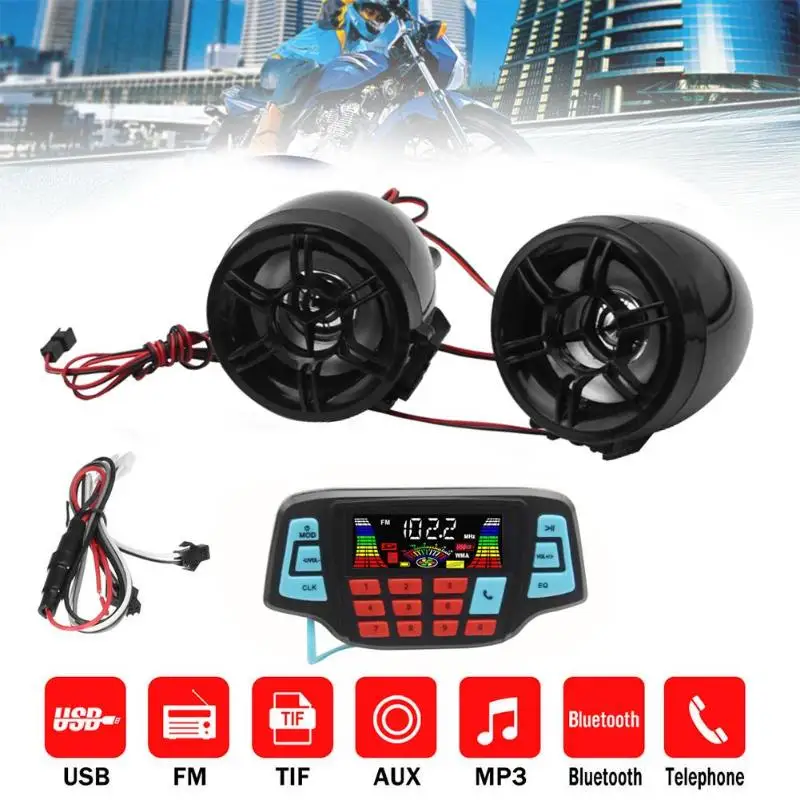 

VODOOL Motorcycle MP3 Speakers Motor Handlebar Audio System USB TF FM Radio Built-in Microphone Car Accessories