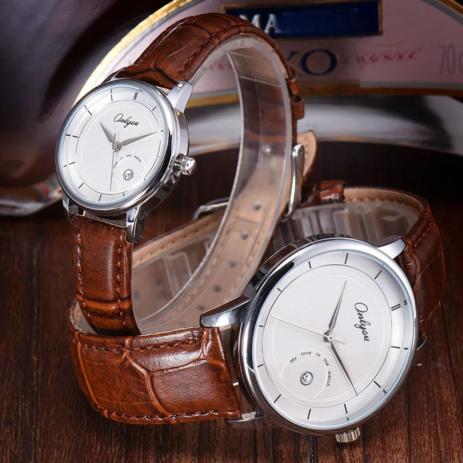ONLYOU Watch Woman Fashion Design Brand Men Leather Vintage Quartz Calendar Analog Clock Lovers Women Wrist Best Deal | Наручные часы