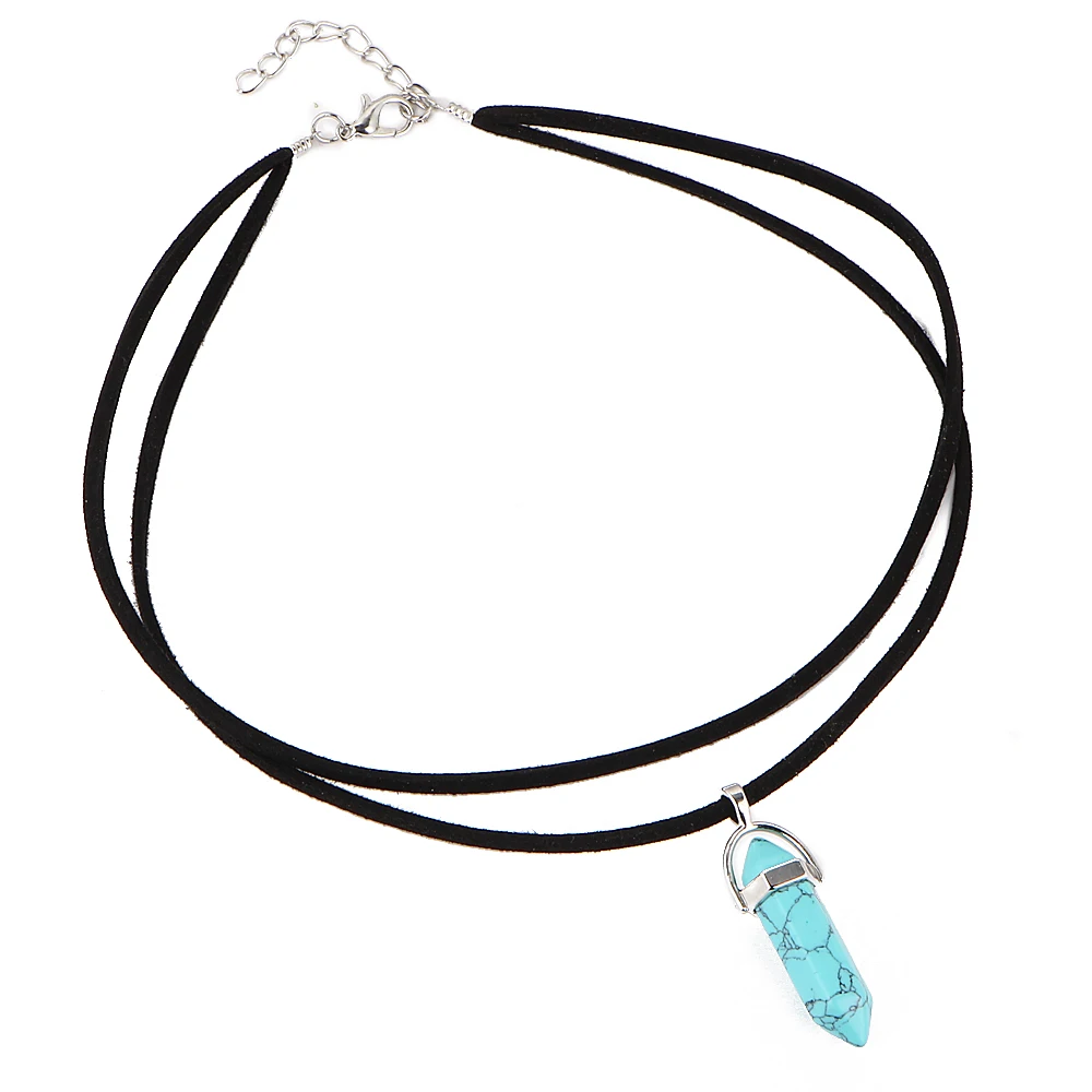 IF ME Новый Винтажный пули создан камень кулон воротники ожерелья кварц 2 слоя Кожа