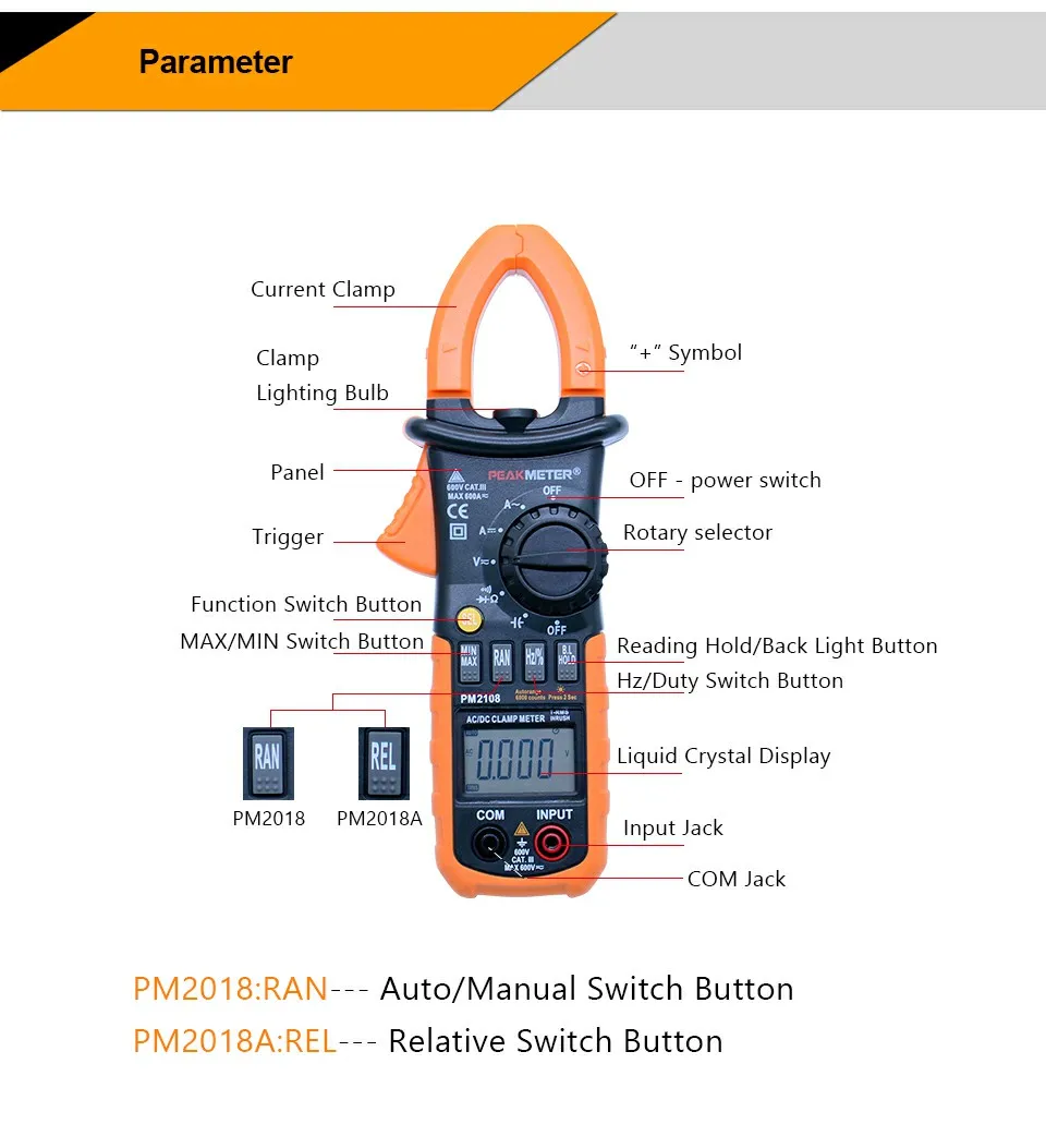 PEAKMETER PM2108A/PM2108 цифровой клещи ac dc мини мультиметр true rms с функцией автоматического отключения питания