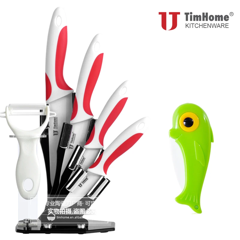 Red Timhome фирменный керамический кухонный нож шеф-повара 6 шт. набор с акриловым держателем/подставкой для мяса без костей - Цвет: Red