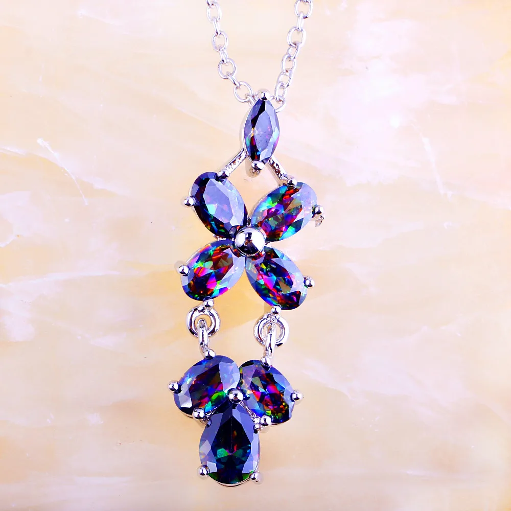 

JROSE Fashion Women Rainbow CZ Silver Color No Chain Pendant Necklace Engagement Wedding Gift For Women Wholesale New Arrival