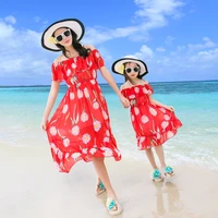 mother daughter dresses off shoulder floral printed short sleeve family matching clothes outfits look mommy and me clothes dress