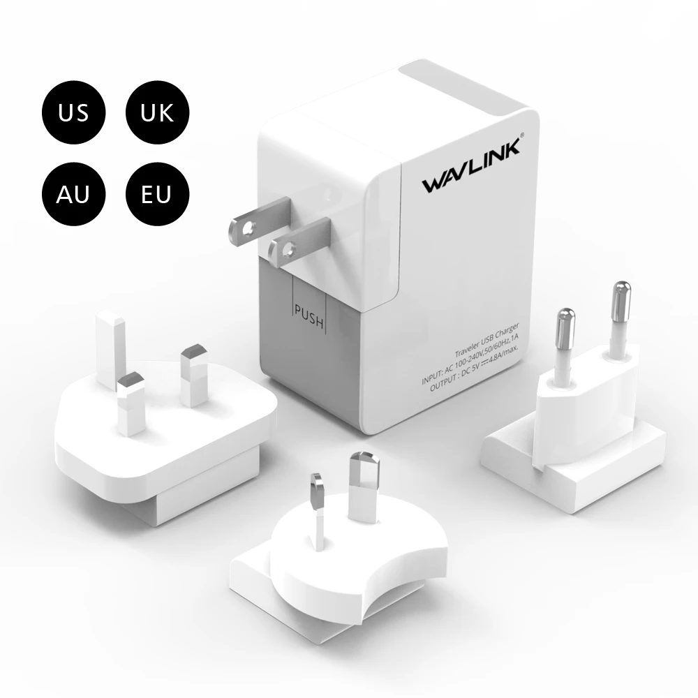 Wavlink 2/4 порт универсальный USB зарядное устройство адаптер 24 Вт 4.8A Портативный Путешествия интеллектуальное Сетевое зарядное устройство адаптер EU/US/UK/AU/сменный штекер