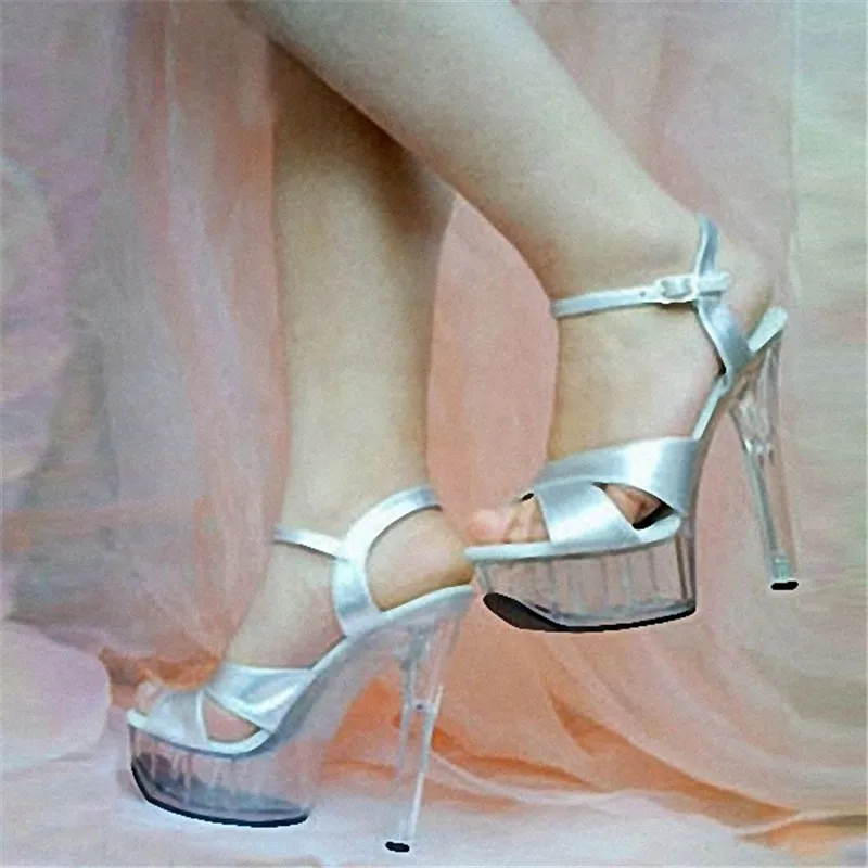 Модные модельные сандалии на прозрачной подошве высотой 15 см|15 cm|model model sandalsandals high
