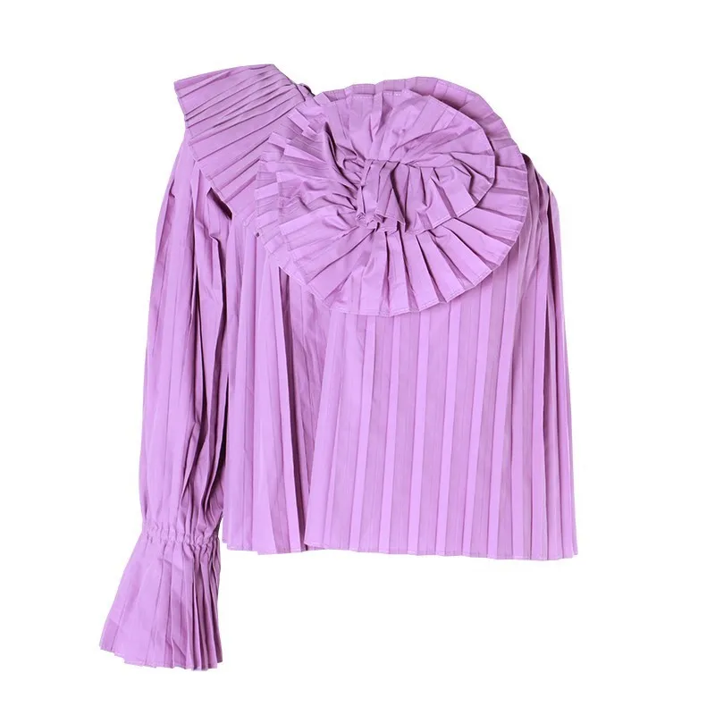 TWOTWINSTYLE однотонная женская блузка с цветочным принтом на одно плечо расклешенным