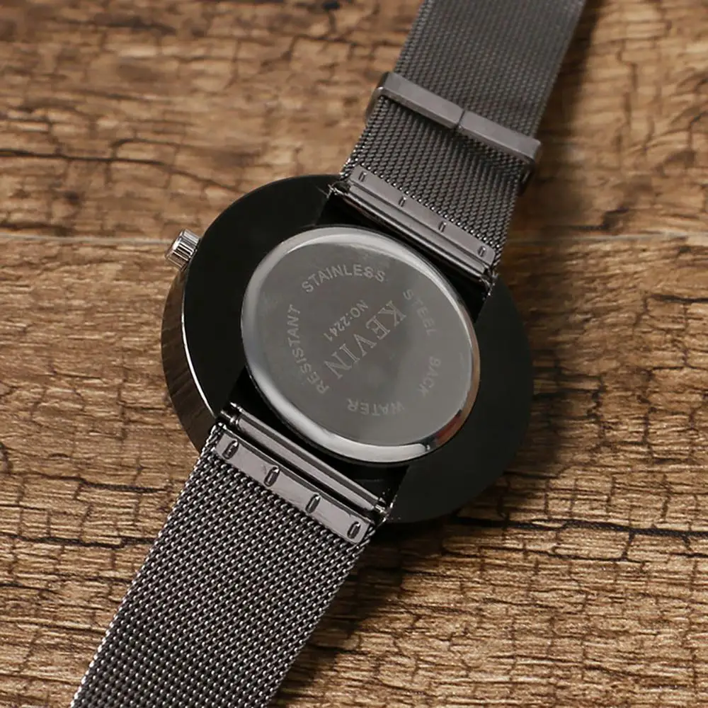 

KEVIN White/Black Case Business Quartz Watch with Red Seconds High Quality Simple Round Dial Mesh Stainless Steel for Man Woman