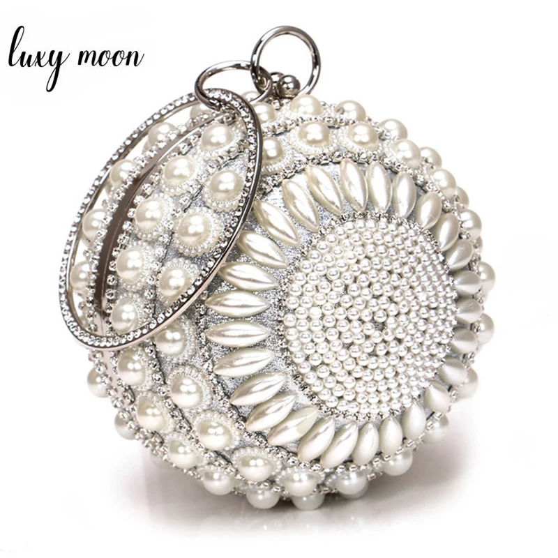 

Fashion Round Shaped Female Clutch Bags Full Pearls Beaded Rhinestone Women Clutch Bag Luxury Wedding Purse Handbags ZD1232