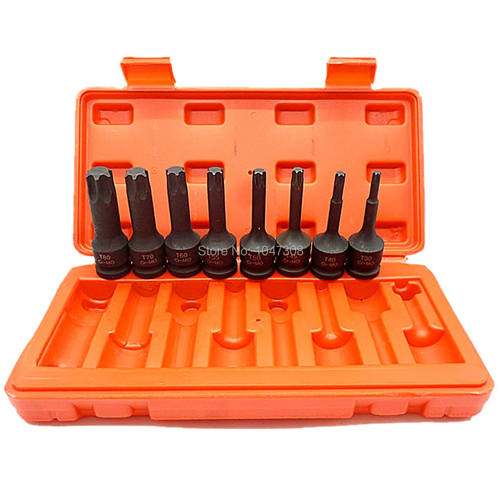 

8pcs 1/2" Drive Manual Wrenches Torx Bit Socket T30 T40 T45 T50 T55 T60 T70 T80 Impact Socket Tool Bit CR-MO Torx Bits Sockets