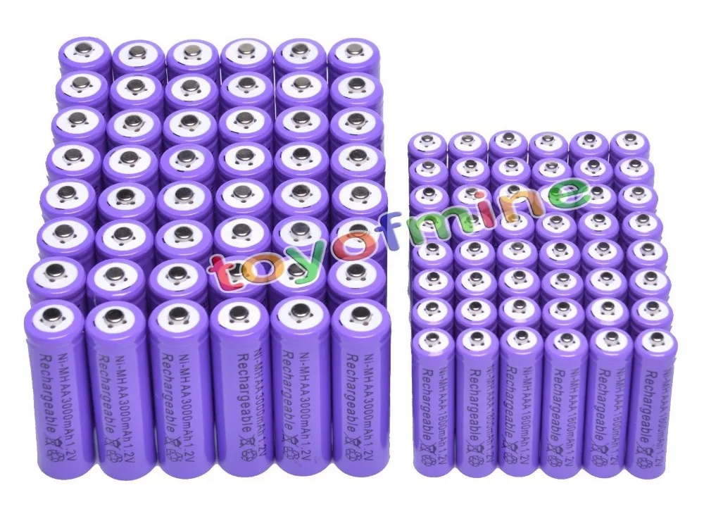 

48x AA + 48x AAA 1.2V 1800mAh 3000mAh NiMH Purple Rechargeable Battery Cell