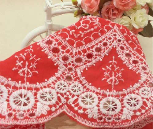 Red Cotton Cloth Lace Fabric Positioning Bilateral Embroidery 138CM DIY Fabric Baby Clothes Skirt Home Textile Accessories - Цвет: Red