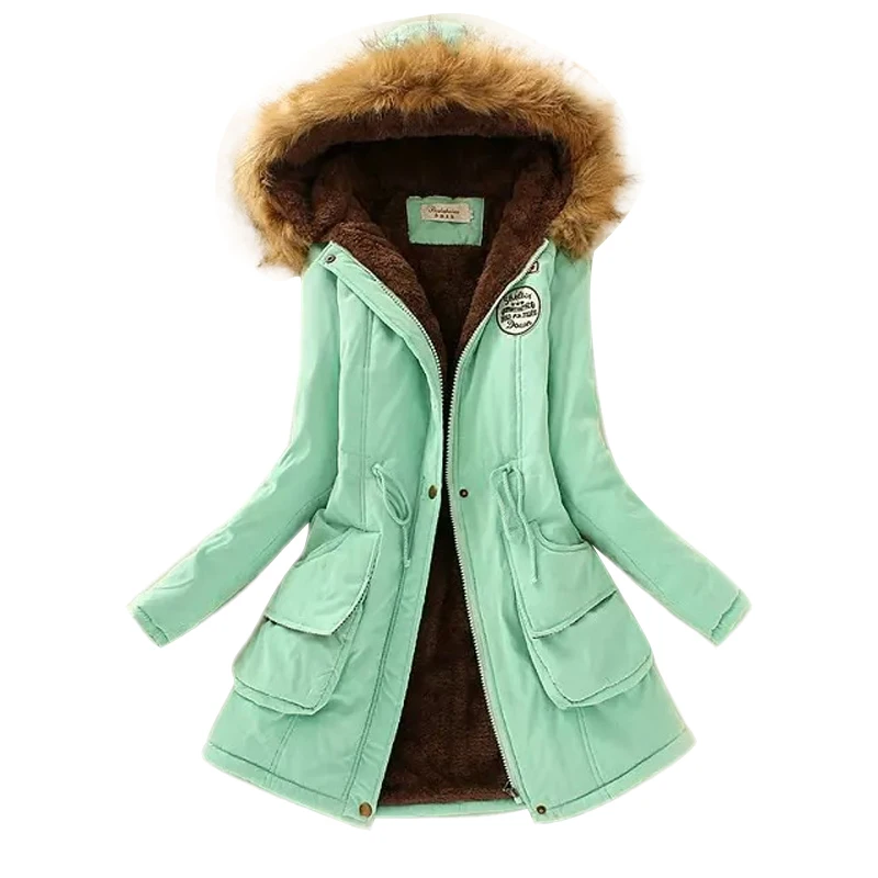 Парка женская мода Осень Зима теплые куртки Женский меховой воротник пальто