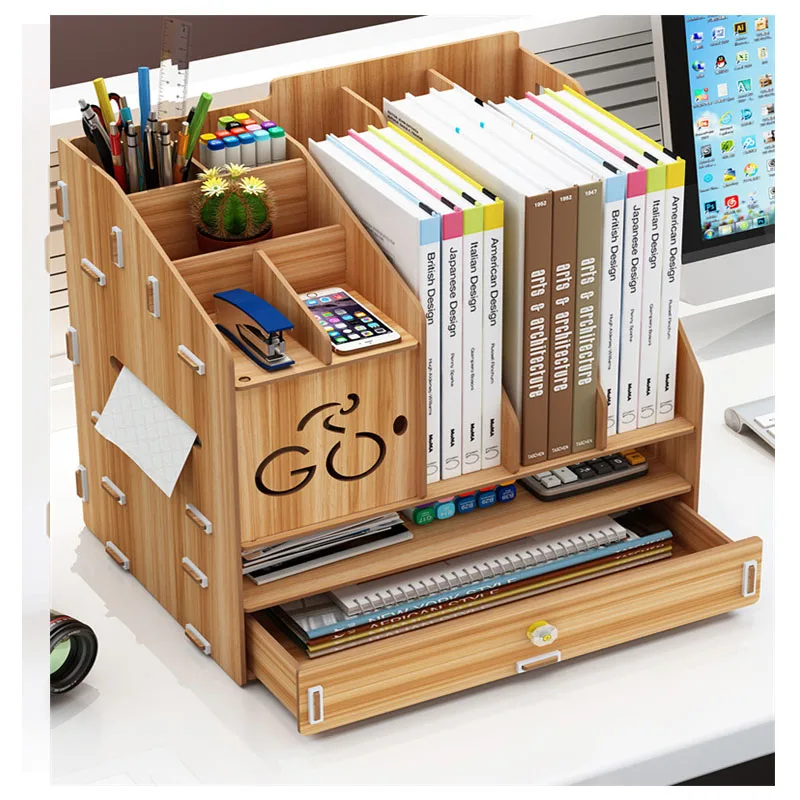 Coloffice Creative1PC большая емкость деревянная подставка для книг Многофункциональная офисная настольная коробка для хранения данных стойка для школы и офиса