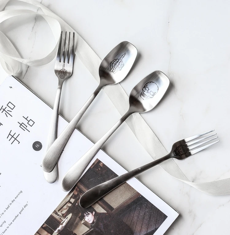 Ложка с принтом черепа вилки 304 нержавеющая сталь матовая Западная Посуда