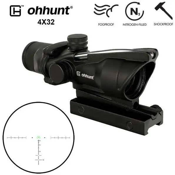 Reticle NO.3 GREEN Ohhunt Охота 4X32 ACOG реальный оптоволоконный прицел BDC шеврон Подкова Сетка тактические оптические прицелы для cal. 223. 308 печать логотипа - Цвет: Reticle NO.3 GREEN