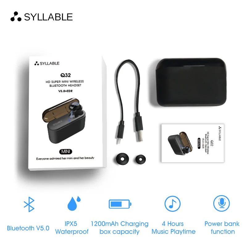 Оригинальные наушники SYLLABLE Q32 с функцией внешнего аккумулятора bluetooth V5.0