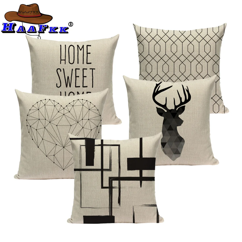 Поп чехол для подушки с геометрическим рисунком черно белая льняная Подушка