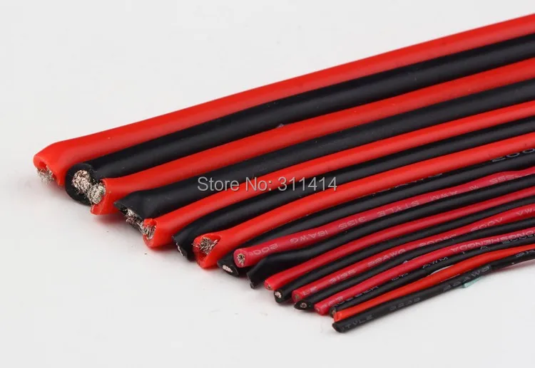 1 метр красный + Черный силиконовый провод 12AWG 14AWG 16AWG 22AWG 24AWG термостойкий мягкий