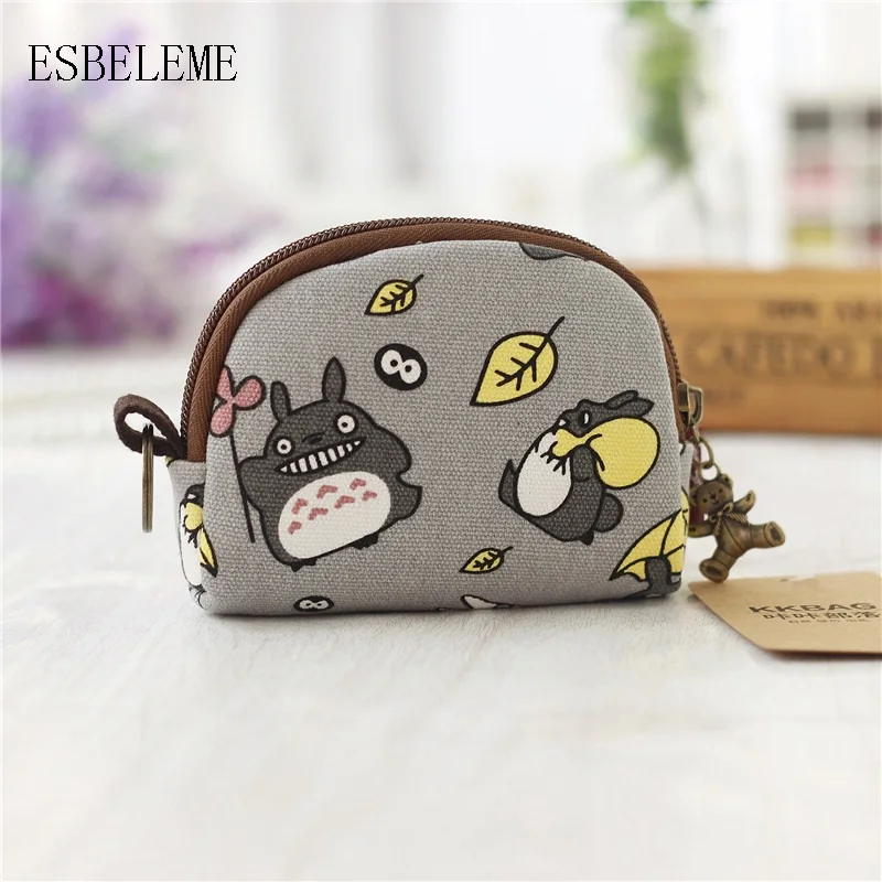 Милый женский мини-кошелек для монет Totoro, маленькие сумки на молнии для девушек, синий, серый, белый, холщовый чехол для монет HH002