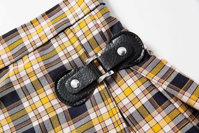 Женская клетчатая мини юбка со складками и шортами|Женские юбки| |