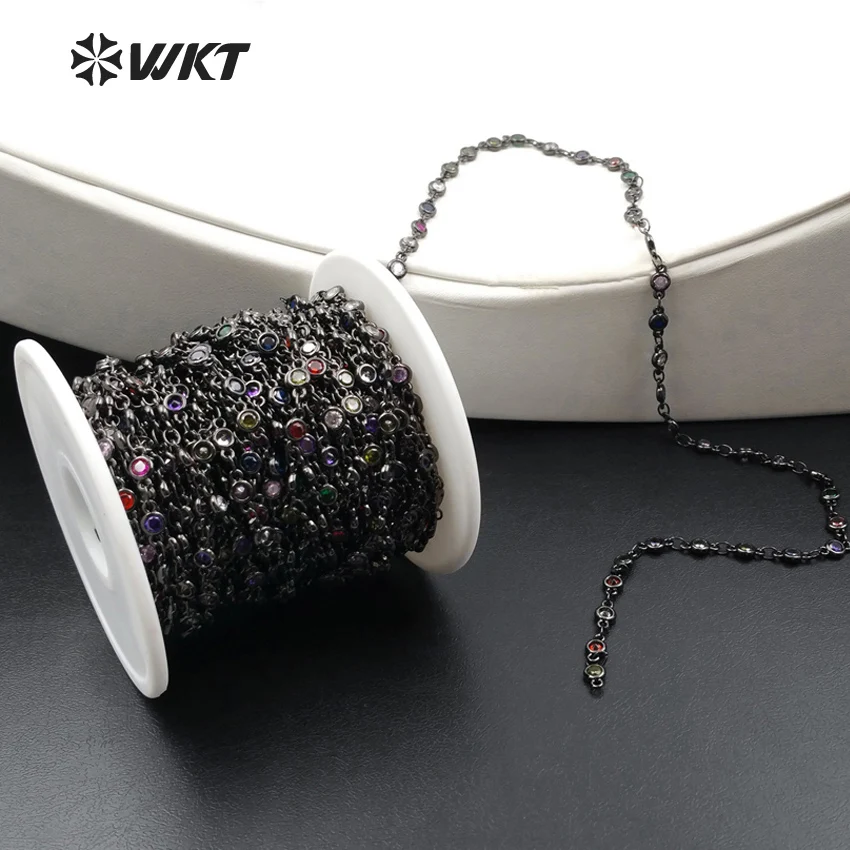 WT-BC106 Popular Fashion Brass Chain With Multi Color Cubic Zircon Chain Mysterious Brass Chain For Women Jewelry Making
