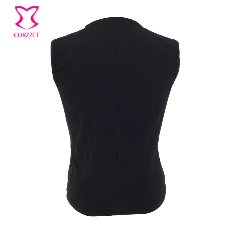 Мужской жилет в стиле стимпанк черный с пряжкой и шнуровкой без рукавов