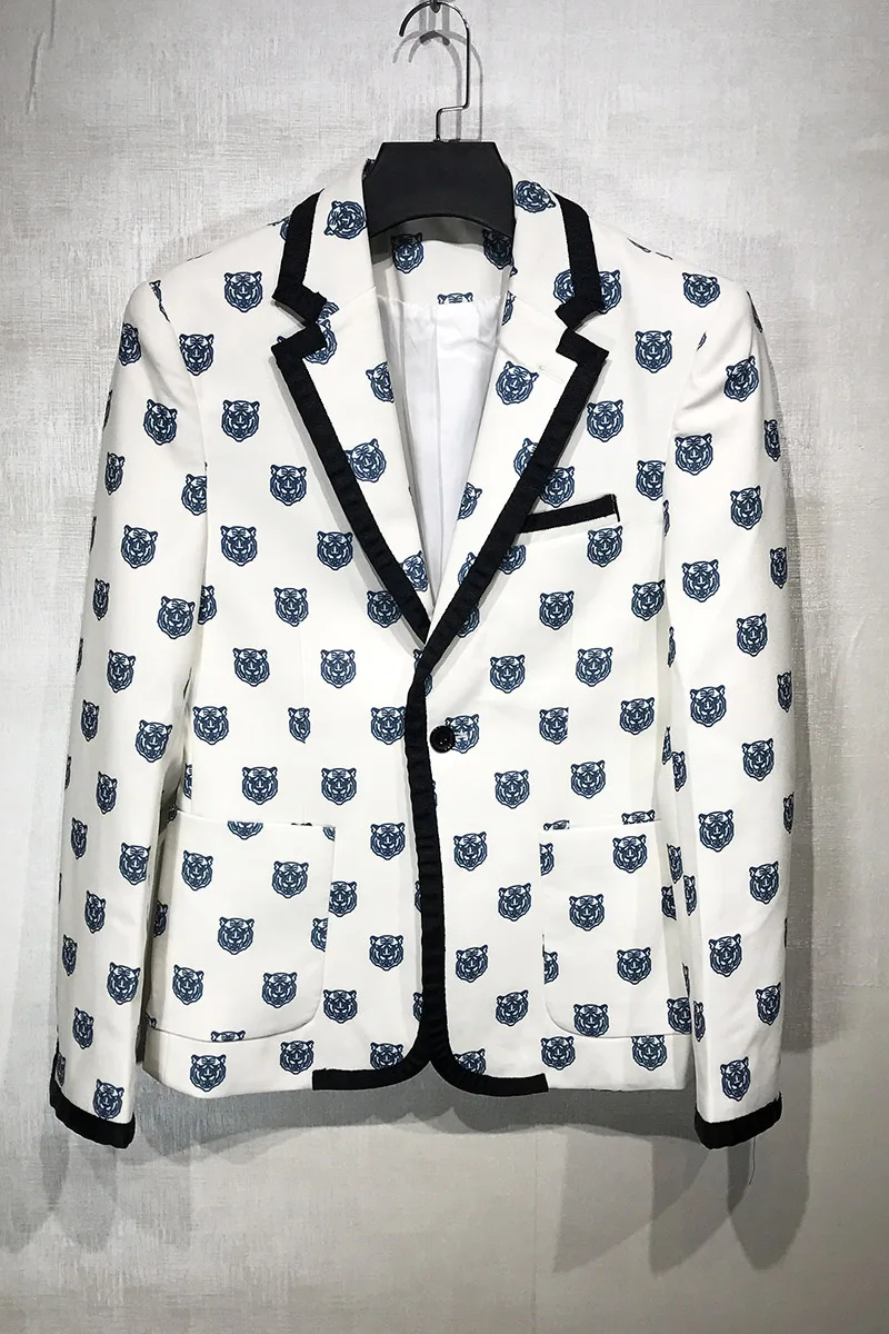 Мужской костюм с головой тигра белый приталенный железный жакет M-3XL 2019 Костюмы