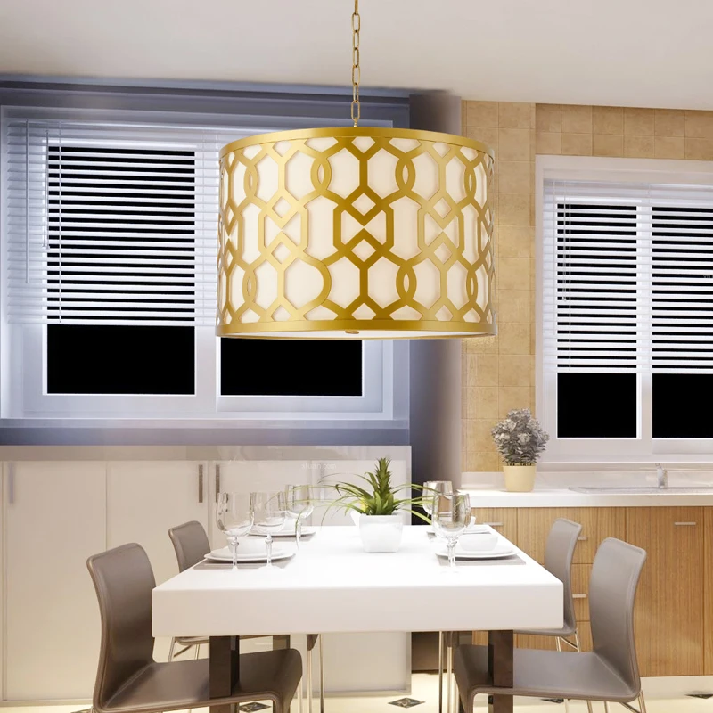Современная Золотая осветительная лампа E27 креативный тканевый абажур подвесной