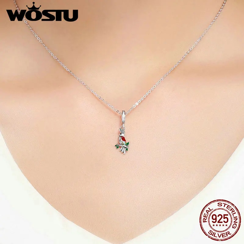 WOSTU, 925 пробы, серебряный Милый Попугай, животное, эмаль, бисер, подходит для оригинала, сделай сам, браслет, модное ювелирное изделие, подарок, FIC850