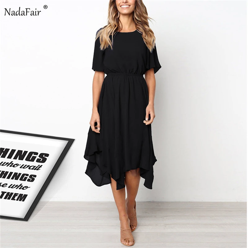 Женское шифоновое платье миди с коротким рукавом и круглым вырезом|Женские